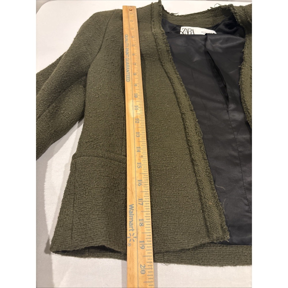 Zara Women Size Small Olive Green Shoulder Pad Jacket Blazer W/ Gold Buttons - Picture 9 of 11